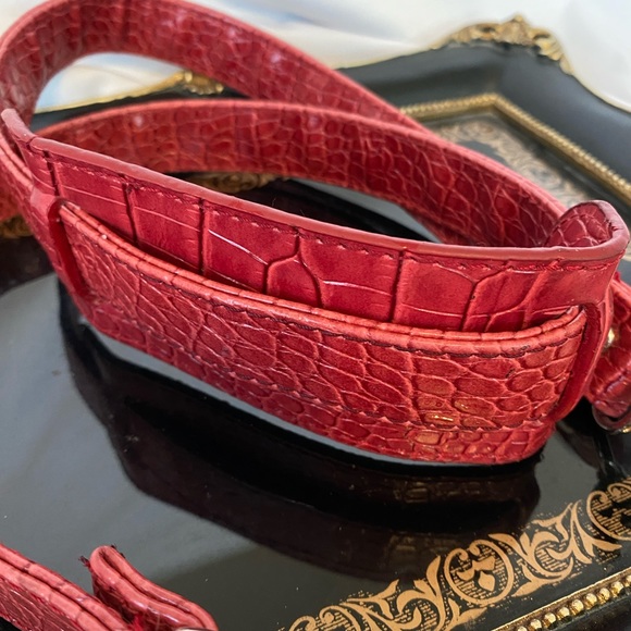 Crossbody Strap, Croc Embossed, Red, Silver Hardware, Strap Drop 21” - Picture 2 of 9